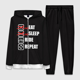 Женский костюм 3D с принтом Ride black в Тюмени,  |  | bicycle | bike | cycle | eat | eat sleep | eat sleep repeat | eat sleep ride | eat sleep ride repeat | ride | sleep | вело | велосипед | есть | катать | повторить | спать