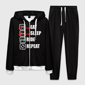 Мужской костюм 3D с принтом Ride black в Тюмени, 100% полиэстер | Манжеты и пояс оформлены тканевой резинкой, двухслойный капюшон со шнурком для регулировки, карманы спереди | Тематика изображения на принте: bicycle | bike | cycle | eat | eat sleep | eat sleep repeat | eat sleep ride | eat sleep ride repeat | ride | sleep | вело | велосипед | есть | катать | повторить | спать