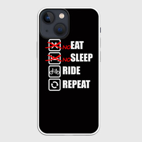 Чехол для iPhone 13 mini с принтом Ride black в Тюмени,  |  | bicycle | bike | cycle | eat | eat sleep | eat sleep repeat | eat sleep ride | eat sleep ride repeat | ride | sleep | вело | велосипед | есть | катать | повторить | спать