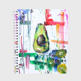 Тетрадь с принтом Авокадо авангард в Тюмени, 100% бумага | 48 листов, плотность листов — 60 г/м2, плотность картонной обложки — 250 г/м2. Листы скреплены сбоку удобной пружинной спиралью. Уголки страниц и обложки скругленные. Цвет линий — светло-серый
 | Тематика изображения на принте: авокадо | веган | девушкам | здоровое питание | здоровье | люблю авокадо | овощи | пп | стильно | сыроед | фрукты