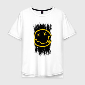 Мужская футболка хлопок Oversize с принтом NIRVANA в Тюмени, 100% хлопок | свободный крой, круглый ворот, “спинка” длиннее передней части | music | nirvana | rip smile | rock | smile | группа | курт кобейн | музыка | нирвана | рок | смайл