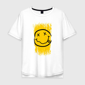 Мужская футболка хлопок Oversize с принтом NIRVANA в Тюмени, 100% хлопок | свободный крой, круглый ворот, “спинка” длиннее передней части | music | nirvana | rip smile | rock | smile | группа | курт кобейн | музыка | нирвана | рок | смайл