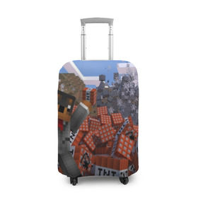 Чехол для чемодана 3D с принтом MINECRAFT в Тюмени, 86% полиэфир, 14% спандекс | двустороннее нанесение принта, прорези для ручек и колес | blade | blocks | creeper | cubes | game | ken | mine craft | minecraft | mobs | sword | игры | крипер | майн крафт | майнкрафт | моб