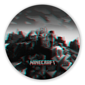 Коврик для мышки круглый с принтом MINECRAFT GLITCH в Тюмени, резина и полиэстер | круглая форма, изображение наносится на всю лицевую часть | blade | blocks | creeper | cubes | game | ken | mine craft | minecraft | mobs | sword | игры | крипер | майн крафт | майнкрафт | моб