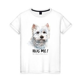 Женская футболка хлопок с принтом Вест-хайленд-уайт-терьер в Тюмени, 100% хлопок | прямой крой, круглый вырез горловины, длина до линии бедер, слегка спущенное плечо | dog | highland | terrier | west | white | вест | собака | собаки | терьер | уайт | хайленд