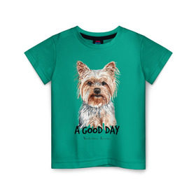 Детская футболка хлопок с принтом Йоркширский терьер в Тюмени, 100% хлопок | круглый вырез горловины, полуприлегающий силуэт, длина до линии бедер | Тематика изображения на принте: yorkshire terrier | йорк | йорки | йоркширский | йоркширский терьер | собака | собаки | терьер