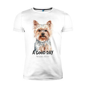 Мужская футболка премиум с принтом Йоркширский терьер в Тюмени, 92% хлопок, 8% лайкра | приталенный силуэт, круглый вырез ворота, длина до линии бедра, короткий рукав | yorkshire terrier | йорк | йорки | йоркширский | йоркширский терьер | собака | собаки | терьер