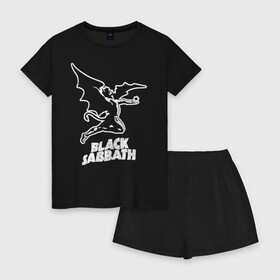 Женская пижама с шортиками хлопок с принтом Black Sabbath в Тюмени, 100% хлопок | футболка прямого кроя, шорты свободные с широкой мягкой резинкой | black sabbath | hard rock | heavy metal | блэк сабат | группы | метал | музыка | оззи осборн | рок | хард рок | хэви метал