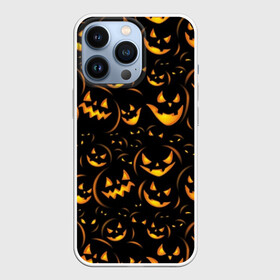 Чехол для iPhone 13 Pro с принтом Хэллоуин в Тюмени,  |  | background | black | color | eyes | fangs | halloween | holiday | horror | orange | pumpkin | sinister | teeth | vegetable | yellow | глаза | желтый | зловещий | зубы | клыки | овощ | оранжевый | праздник | тыквы | ужас | фон | хэллоуин | цвет | черный