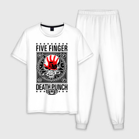Мужская пижама хлопок с принтом Five Finger Death Punch в Тюмени, 100% хлопок | брюки и футболка прямого кроя, без карманов, на брюках мягкая резинка на поясе и по низу штанин
 | Тематика изображения на принте: 5fdp | ffdp | five finger death punch | metal | альтернатива | группы | метал | музыка | хеви метал