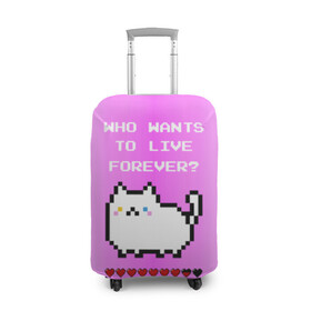 Чехол для чемодана 3D с принтом Cat forever в Тюмени, 86% полиэфир, 14% спандекс | двустороннее нанесение принта, прорези для ручек и колес | 9 жизней | forever | pixel art | queen | wants to live | квин цитата | котенок | котик | котики | коты | кошка | кошки | пиксели | пиксель арт