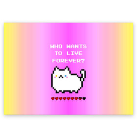 Поздравительная открытка с принтом Cat forever в Тюмени, 100% бумага | плотность бумаги 280 г/м2, матовая, на обратной стороне линовка и место для марки
 | 9 жизней | forever | pixel art | queen | wants to live | квин цитата | котенок | котик | котики | коты | кошка | кошки | пиксели | пиксель арт