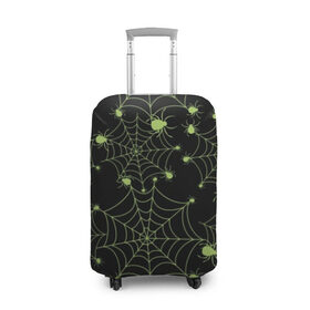 Чехол для чемодана 3D с принтом Зелёная паутина в Тюмени, 86% полиэфир, 14% спандекс | двустороннее нанесение принта, прорези для ручек и колес | background | black | cobweb | color | gothic | green | halloween | holiday | insect | pattern | spider | weave | web | готика | зеленый | насекомое | паук | паутина | плести | праздник | сеть | узор | фон | хэллоуин | цвет | черный