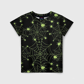 Детская футболка 3D с принтом Зелёная паутина в Тюмени, 100% гипоаллергенный полиэфир | прямой крой, круглый вырез горловины, длина до линии бедер, чуть спущенное плечо, ткань немного тянется | Тематика изображения на принте: background | black | cobweb | color | gothic | green | halloween | holiday | insect | pattern | spider | weave | web | готика | зеленый | насекомое | паук | паутина | плести | праздник | сеть | узор | фон | хэллоуин | цвет | черный
