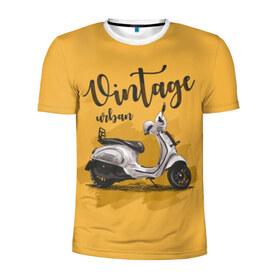Мужская футболка 3D спортивная с принтом Винтажный скутер в Тюмени, 100% полиэстер с улучшенными характеристиками | приталенный силуэт, круглая горловина, широкие плечи, сужается к линии бедра | background | black | city | color | cool | gray | mope | motorcycle | retro | scooter | style | technique | urban | vintage | white | yellow | белый | винтаж | город | городской | двухколёсный | желтый | мопед | мотороллер | мотоцикл | прикольно | ретро |