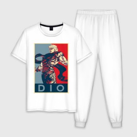 Мужская пижама хлопок с принтом Дио Брандо в Тюмени, 100% хлопок | брюки и футболка прямого кроя, без карманов, на брюках мягкая резинка на поясе и по низу штанин
 | anime | dio | jojo | manga | аниме | джоджо | дио брандо | манга