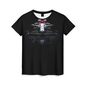 Женская футболка 3D с принтом Альфа ромео Болид F1 в Тюмени, 100% полиэфир ( синтетическое хлопкоподобное полотно) | прямой крой, круглый вырез горловины, длина до линии бедер | f1 | formula 1 | авто | альфа ромео | болид | гонки | машины | формула 1