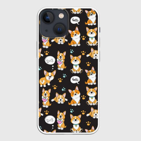 Чехол для iPhone 13 mini с принтом Милые пёсики в Тюмени,  |  | animal | black | cute | dog | friendship | funny | heart | sweet | tail | white | yellow | белый | верность | графика | дружба | желтый | жи | кость | лапы | малыш | мило | очки | ошейник | пёс | пёсик | порода | преданность | псина | сердце | сла