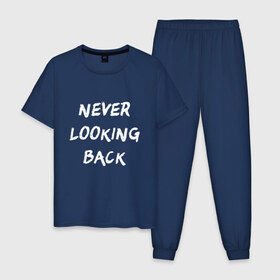 Мужская пижама хлопок с принтом Never looking back в Тюмени, 100% хлопок | брюки и футболка прямого кроя, без карманов, на брюках мягкая резинка на поясе и по низу штанин
 | 