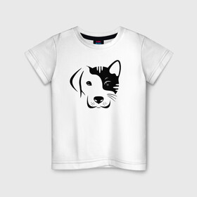 Детская футболка хлопок с принтом Котопес в Тюмени, 100% хлопок | круглый вырез горловины, полуприлегающий силуэт, длина до линии бедер | cat | dog | kitten | unity | единство | кот | котенок | кошка | пес | собака