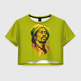 Женская футболка Cropp-top с принтом RastaArt 3 в Тюмени, 100% полиэстер | круглая горловина, длина футболки до линии талии, рукава с отворотами | art | bob marley | cannabis | rasta | rastaman | reggae | reggy | weed | боб марли | раста | растаман | регги | рэгги