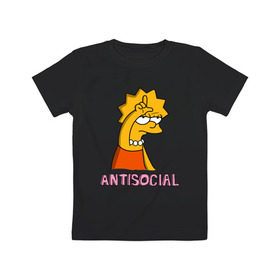 Детская футболка хлопок с принтом Лиза Симпсон Antisocial в Тюмени, 100% хлопок | круглый вырез горловины, полуприлегающий силуэт, длина до линии бедер | antisocial | антисоциальный | лиза | лиза симпсон | симпсон