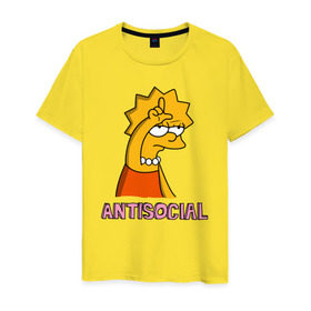 Мужская футболка хлопок с принтом Лиза Симпсон Antisocial в Тюмени, 100% хлопок | прямой крой, круглый вырез горловины, длина до линии бедер, слегка спущенное плечо. | antisocial | антисоциальный | лиза | лиза симпсон | симпсон