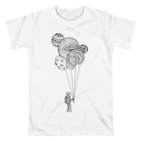 Мужская футболка хлопок с принтом Космонавт в Тюмени, 100% хлопок | прямой крой, круглый вырез горловины, длина до линии бедер, слегка спущенное плечо. | абстракция | астронавт | в космосе | космонавт | космос | планета | планеты | шарики