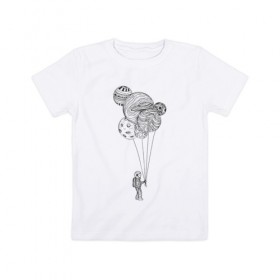 Детская футболка хлопок с принтом Космонавт в Тюмени, 100% хлопок | круглый вырез горловины, полуприлегающий силуэт, длина до линии бедер | абстракция | астронавт | в космосе | космонавт | космос | планета | планеты | шарики