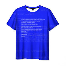 Мужская футболка 3D с принтом СИНИЙ ЭКРАН СМЕРТИ в Тюмени, 100% полиэфир | прямой крой, круглый вырез горловины, длина до линии бедер | Тематика изображения на принте: anonymus | blue death screen | cod | hack | hacker | it | program | texture | айти | аноним | анонимус | взлом | код | кодинг | программа | программист | текстура | хак | хакер
