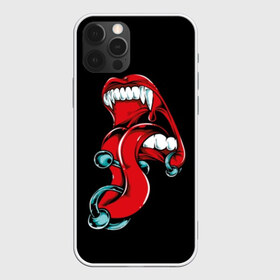 Чехол для iPhone 12 Pro Max с принтом Вампир в Тюмени, Силикон |  | fangs | green | lipstick | mouth | piercing | predator | punk | red | ring | teeth | tongue | vampire | вампир | зелёный | зубы | клыки | кольцо | красный | панк | пирсинг | помада | рот | хищник | язык