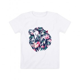 Детская футболка хлопок с принтом Цветочный лев в Тюмени, 100% хлопок | круглый вырез горловины, полуприлегающий силуэт, длина до линии бедер | Тематика изображения на принте: животные | кошка | лев | растения | цветы