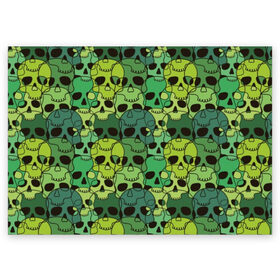 Поздравительная открытка с принтом Зеленые черепа в Тюмени, 100% бумага | плотность бумаги 280 г/м2, матовая, на обратной стороне линовка и место для марки
 | anger | black | death | drawing | green | horror | illustration | lime | look | marsh | scary | skull | terrible | болотный | взгляд | зеленый | злость | иллюстрация | рисунок | салатовый | страшный | ужас | ужасный | черепа | черный