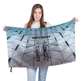 Флаг 3D с принтом Detroit: Вecome Human в Тюмени, 100% полиэстер | плотность ткани — 95 г/м2, размер — 67 х 109 см. Принт наносится с одной стороны | 3d | cтать человеком | detroit city | detroit: вecome human | игра | интерактивная | квест | кинематограф | приключения | франция