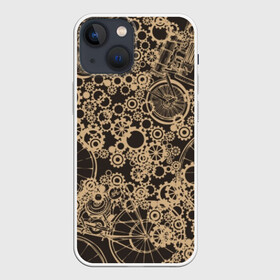 Чехол для iPhone 13 mini с принтом Ретро велосипеды в Тюмени,  |  | bicycles | brown | circle | engine | equipment | gears | mechanism | motor | parts | retro | steampunk | vintage | wheel | велосипеды | винтаж | двигатель | детали | колесо | коричневый | круг | механизм | мотор | ретро | стимпанк | техника | шестеренки