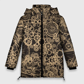 Женская зимняя куртка 3D с принтом Ретро велосипеды в Тюмени, верх — 100% полиэстер; подкладка — 100% полиэстер; утеплитель — 100% полиэстер | длина ниже бедра, силуэт Оверсайз. Есть воротник-стойка, отстегивающийся капюшон и ветрозащитная планка. 

Боковые карманы с листочкой на кнопках и внутренний карман на молнии | Тематика изображения на принте: bicycles | brown | circle | engine | equipment | gears | mechanism | motor | parts | retro | steampunk | vintage | wheel | велосипеды | винтаж | двигатель | детали | колесо | коричневый | круг | механизм | мотор | ретро | стимпанк | техника | шестеренки