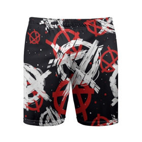 Мужские шорты 3D спортивные с принтом Анархия в Тюмени,  |  | anarchy | black | color | dots | emblem | red | sign | symbol | white | анархия | белый | знак | красный | символ | точки | цвет | черный | эмблема