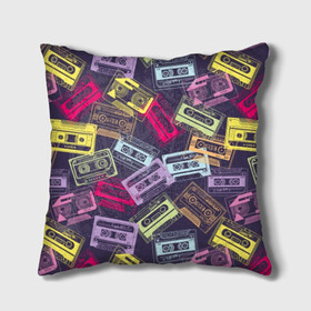 Подушка 3D с принтом Разноцветные кассеты в Тюмени, наволочка – 100% полиэстер, наполнитель – холлофайбер (легкий наполнитель, не вызывает аллергию). | состоит из подушки и наволочки. Наволочка на молнии, легко снимается для стирки | audio | drawing | green | mauve | multicolored | music | purple | retro | turquoise | vintage | yellow | аудио | бирюза | винтаж | желтый | зеленый | кассета | лиловый | музыка | разноцветные | ретро | рисунок | фиолетовый