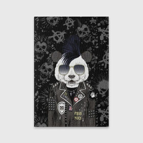 Обложка для паспорта матовая кожа с принтом Панда в косухе в Тюмени, натуральная матовая кожа | размер 19,3 х 13,7 см; прозрачные пластиковые крепления | anarchy | bear | color | cool | icon | jacket | mohawk | music | panda | piercing | punk | purple | rock | skull | white | аксессуар | анархия | белый | значок | ирокез | круто | куртка | медведь | музыка | одежда | очки | панда | панк |