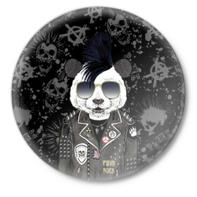Значок с принтом Панда в косухе в Тюмени,  металл | круглая форма, металлическая застежка в виде булавки | anarchy | bear | color | cool | icon | jacket | mohawk | music | panda | piercing | punk | purple | rock | skull | white | аксессуар | анархия | белый | значок | ирокез | круто | куртка | медведь | музыка | одежда | очки | панда | панк |