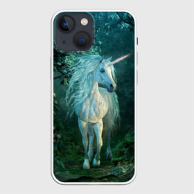 Чехол для iPhone 13 mini с принтом Единорог в Тюмени,  |  | animal | beautiful | blue | fantasy | green | hooves | horn | horse | magi | mushrooms | nature | night | unicorn | white | белый | волшебство | грибы | грива | единорог | животное | зеленый | иллюстрация | копыта | лес | лошадь | мифология | но