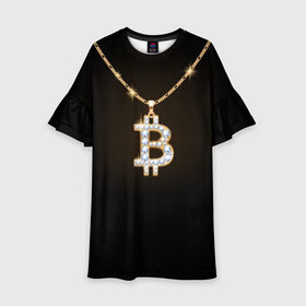 Детское платье 3D с принтом Бриллиантовый биткоин в Тюмени, 100% полиэстер | прямой силуэт, чуть расширенный к низу. Круглая горловина, на рукавах — воланы | bitcoin | black | chain | color | diamond | emblem | gold | golden | hip hop | logo | luxury | money | style | symbol | алмаз | блеск | блестящий | бриллиант | валюта | деньги | знак | золото | золотой | криптовалюта | кулон | логотип | люкс | роскошь | с