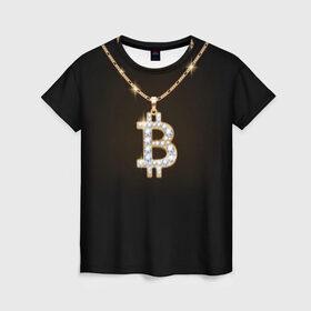 Женская футболка 3D с принтом Бриллиантовый биткоин в Тюмени, 100% полиэфир ( синтетическое хлопкоподобное полотно) | прямой крой, круглый вырез горловины, длина до линии бедер | bitcoin | black | chain | color | diamond | emblem | gold | golden | hip hop | logo | luxury | money | style | symbol | алмаз | блеск | блестящий | бриллиант | валюта | деньги | знак | золото | золотой | криптовалюта | кулон | логотип | люкс | роскошь | с