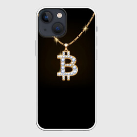 Чехол для iPhone 13 mini с принтом Бриллиантовый биткоин в Тюмени,  |  | Тематика изображения на принте: bitcoin | black | chain | color | diamond | emblem | gold | golden | hip hop | logo | luxury | money | style | symbol | алмаз | блеск | блестящий | бриллиант | валюта | деньги | знак | золото | золотой | криптовалюта | кулон | логотип | люкс | роскошь | с