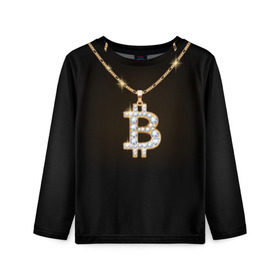 Детский лонгслив 3D с принтом Бриллиантовый биткоин в Тюмени, 100% полиэстер | длинные рукава, круглый вырез горловины, полуприлегающий силуэт
 | bitcoin | black | chain | color | diamond | emblem | gold | golden | hip hop | logo | luxury | money | style | symbol | алмаз | блеск | блестящий | бриллиант | валюта | деньги | знак | золото | золотой | криптовалюта | кулон | логотип | люкс | роскошь | с