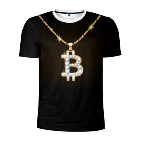 Мужская футболка 3D спортивная с принтом Бриллиантовый биткоин в Тюмени, 100% полиэстер с улучшенными характеристиками | приталенный силуэт, круглая горловина, широкие плечи, сужается к линии бедра | Тематика изображения на принте: bitcoin | black | chain | color | diamond | emblem | gold | golden | hip hop | logo | luxury | money | style | symbol | алмаз | блеск | блестящий | бриллиант | валюта | деньги | знак | золото | золотой | криптовалюта | кулон | логотип | люкс | роскошь | с