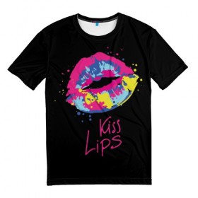 Мужская футболка 3D с принтом Kiss Lips в Тюмени, 100% полиэфир | прямой крой, круглый вырез горловины, длина до линии бедер | 