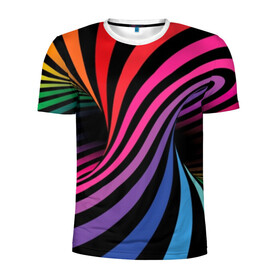 Мужская футболка 3D спортивная с принтом Метаморфозы в Тюмени, 100% полиэстер с улучшенными характеристиками | приталенный силуэт, круглая горловина, широкие плечи, сужается к линии бедра | abstraction | black | blue | color | green | hypnosis | illusion | orange | p | rainbow | red | tunnel | yellow | абстракция | галлюцинации | гипноз | желтый | зеленый | иллюзия | красный | оранжевый | полосы | психоделика | радуга | разноцветны