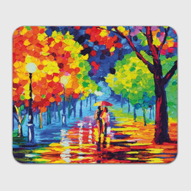 Прямоугольный коврик для мышки с принтом Осенний бульвар в Тюмени, натуральный каучук | размер 230 х 185 мм; запечатка лицевой стороны | art | blue | couple | green | lovers | orange | street | tree | umbrella | yellow | влюбленные | дерево | дождь | желтый | зеленый | зонт | искусство | картина | краски | красный | листья | масло | о | оранжевый | осенний | отражение