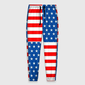 Мужские брюки 3D с принтом США в Тюмени, 100% полиэстер | манжеты по низу, эластичный пояс регулируется шнурком, по бокам два кармана без застежек, внутренняя часть кармана из мелкой сетки | flag | stars | usa | usa flag | америка | американский флаг | звезды | надписи | полосы | сша | флаг | флаг сша